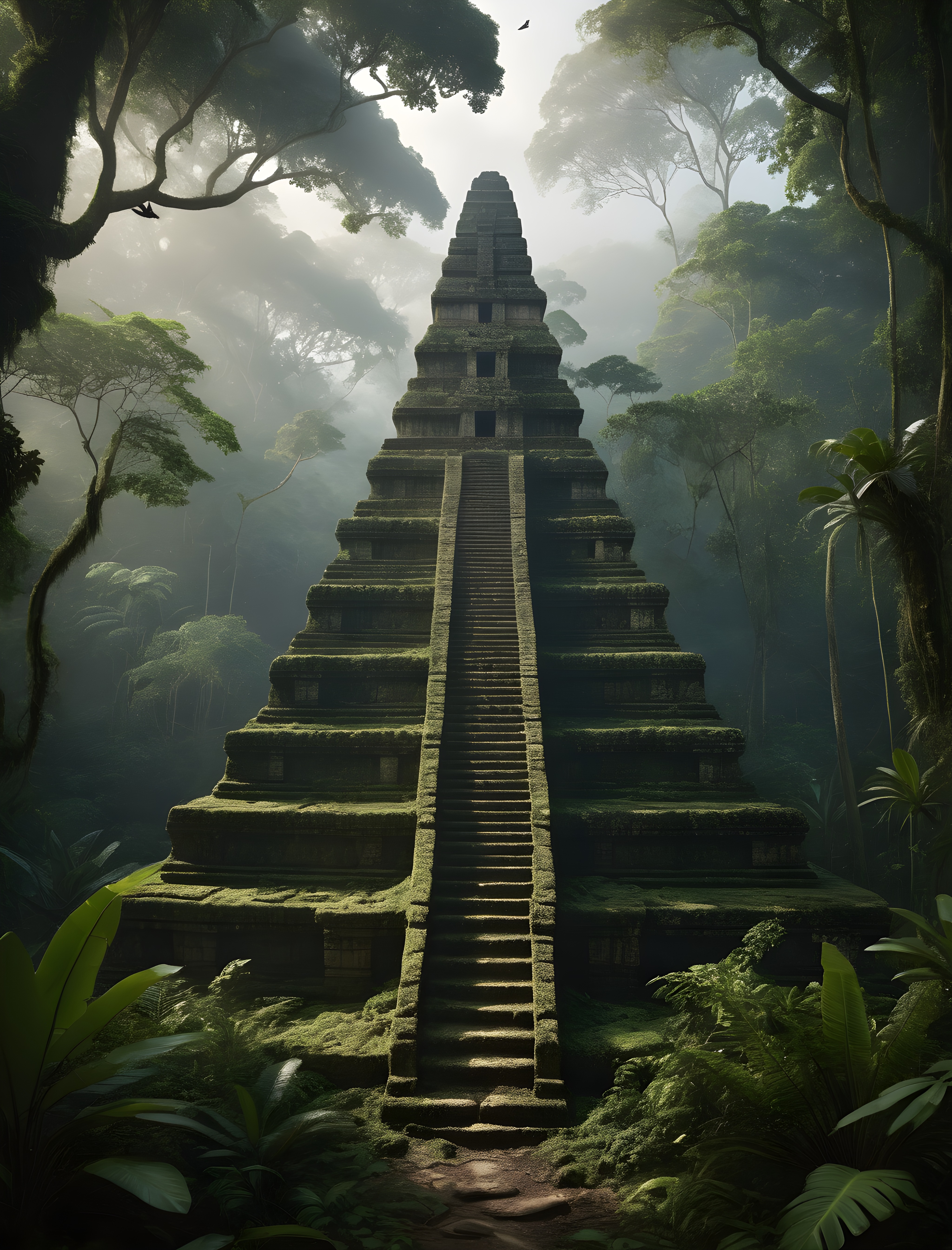 Mayan Pyramid in Jungle Mist