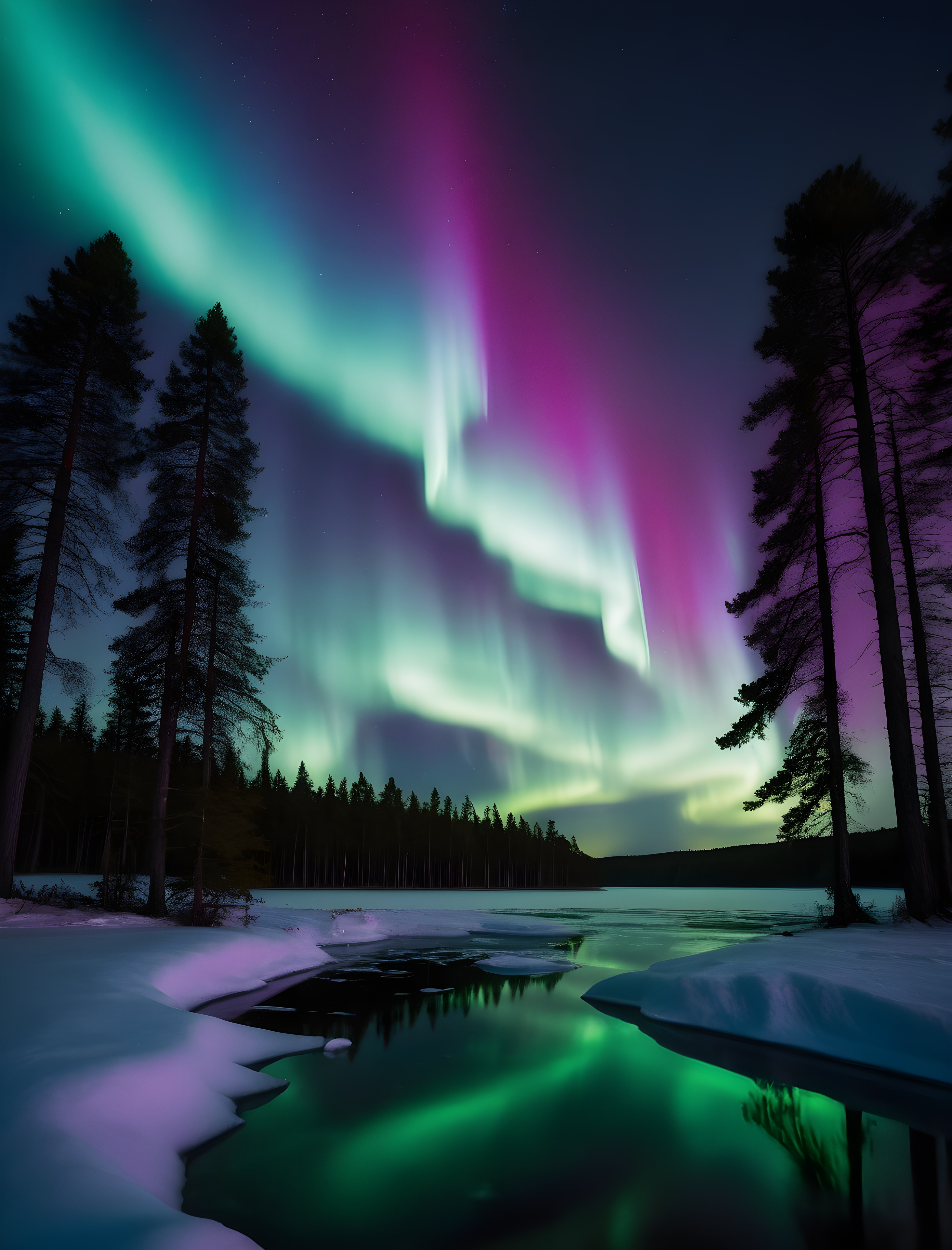 Aurora Over Frozen Lake